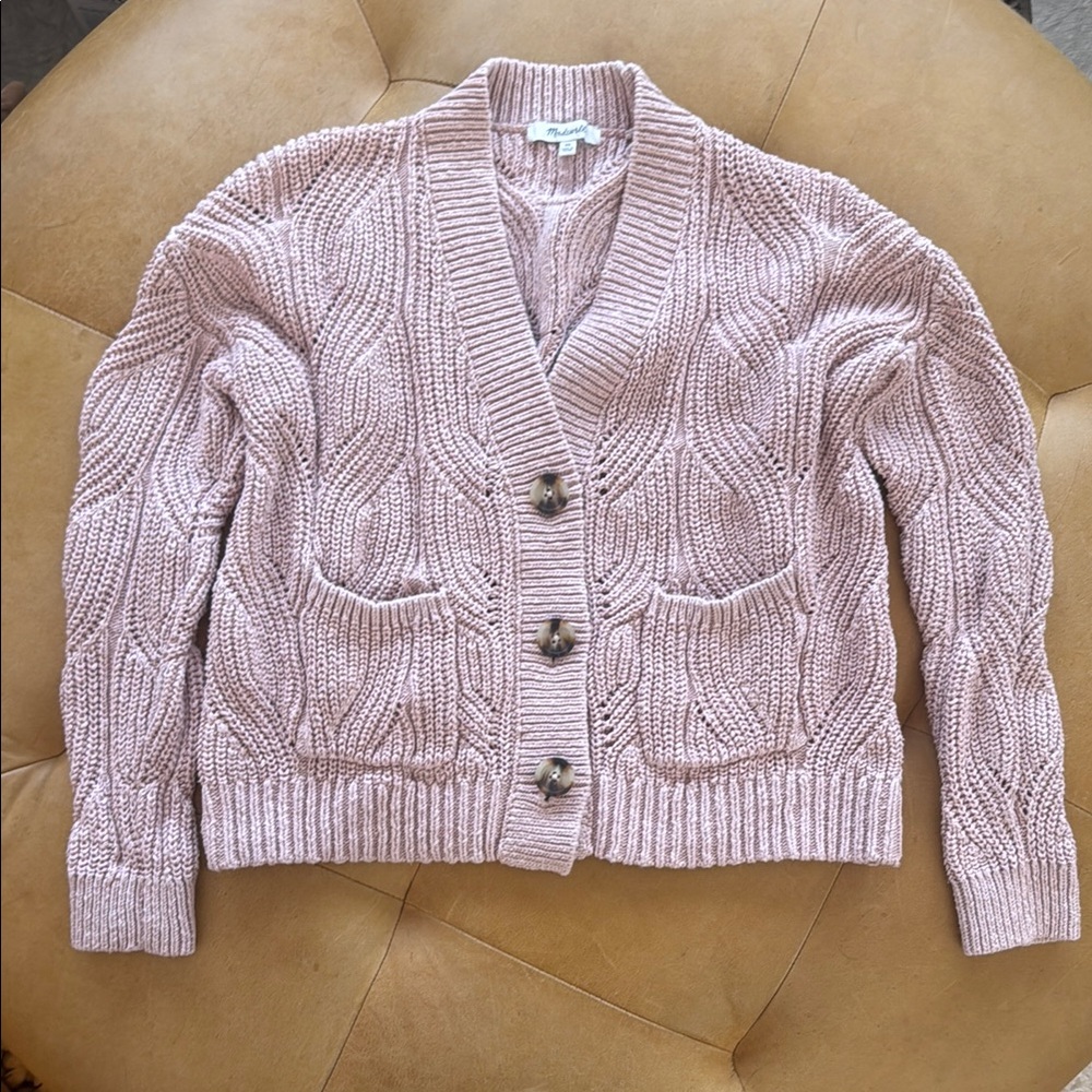 Madewell Pink Cable Knit Cardigan Sweater